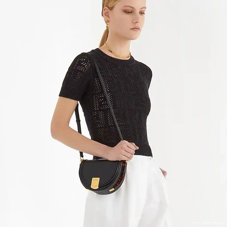 Cheap HOT Calf Logo Black In Moonlight Leather Fendi Bag ROMA 0620